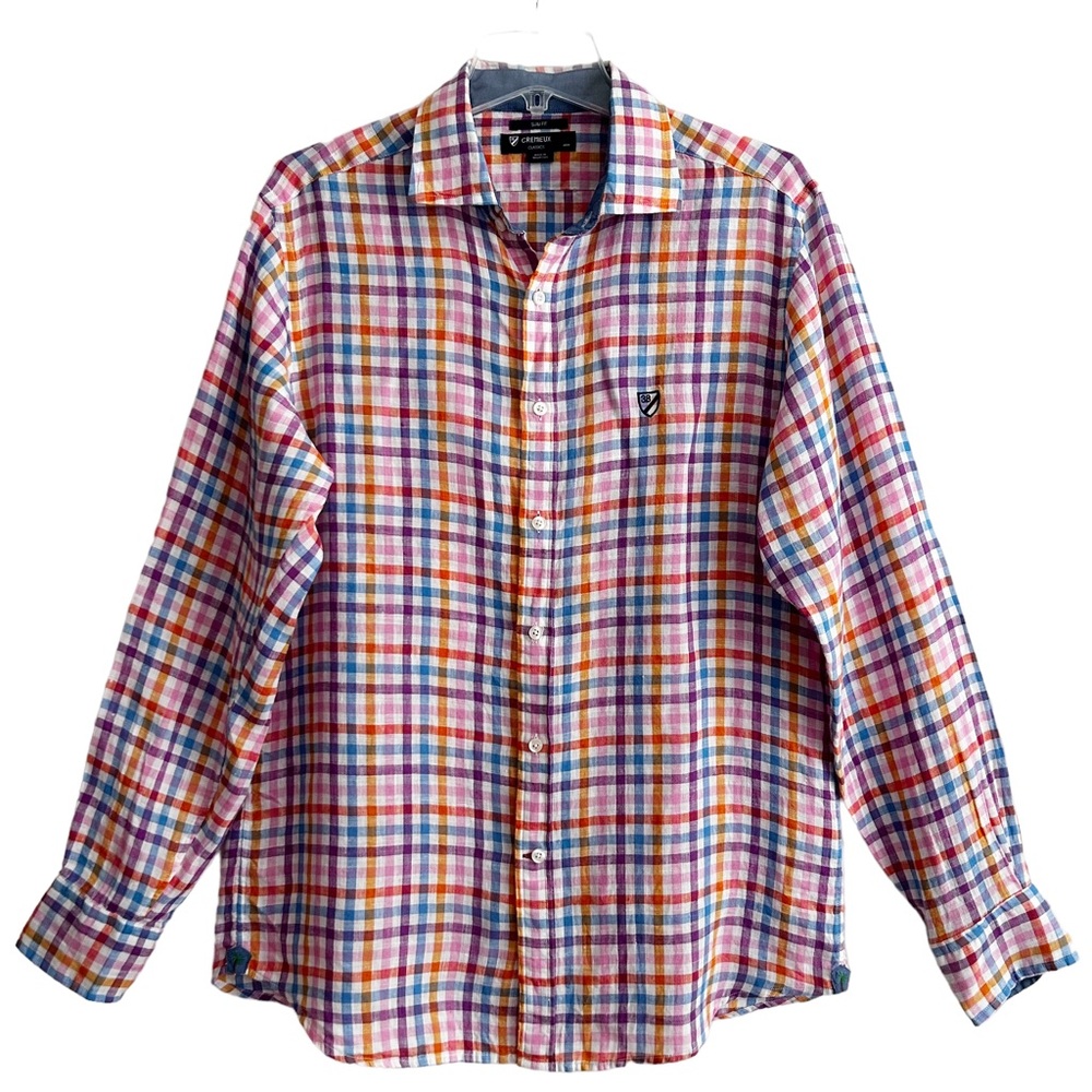 Cremieux Slim Fit Pastel Gingham Linen Shirt L